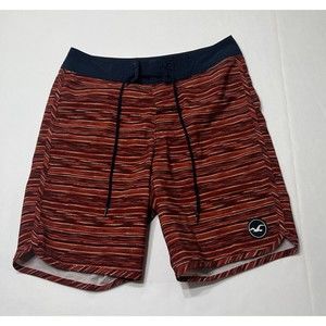 Men's Hollister Swim Trunks Board Shorts Sz 28 Red Orange Blended Stripes